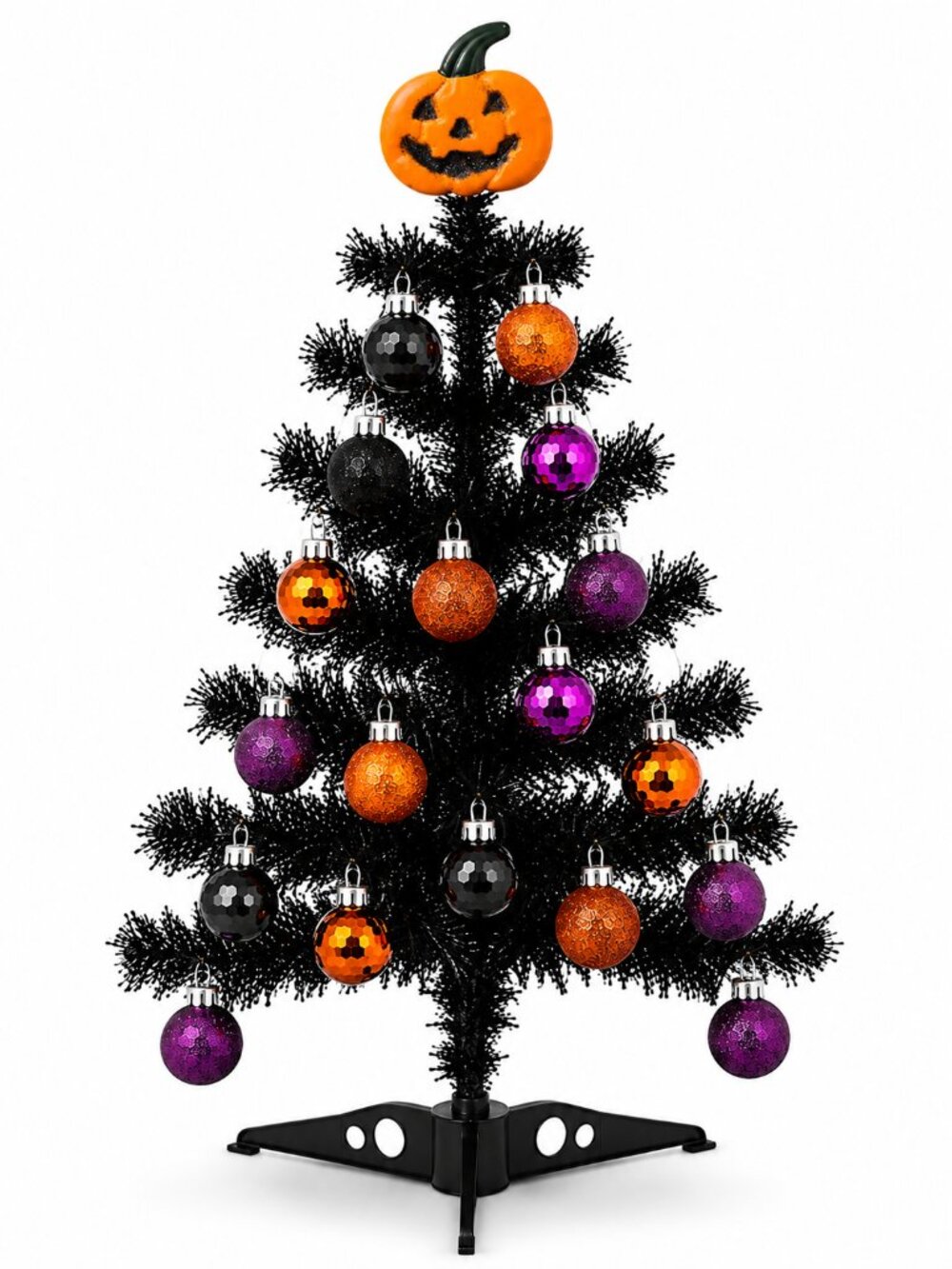 Halloween Tabletop Tree Black 16 Ornaments Pumpkin Topper Spooky Decor